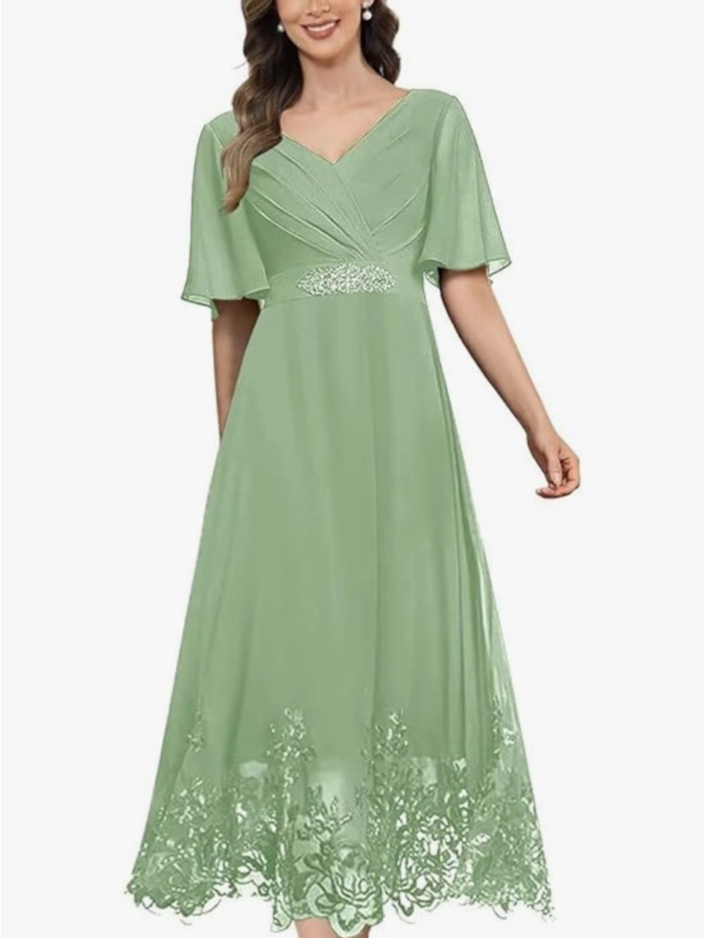 Mother of Bride Dresses for Women Lace Beaded V Neck
